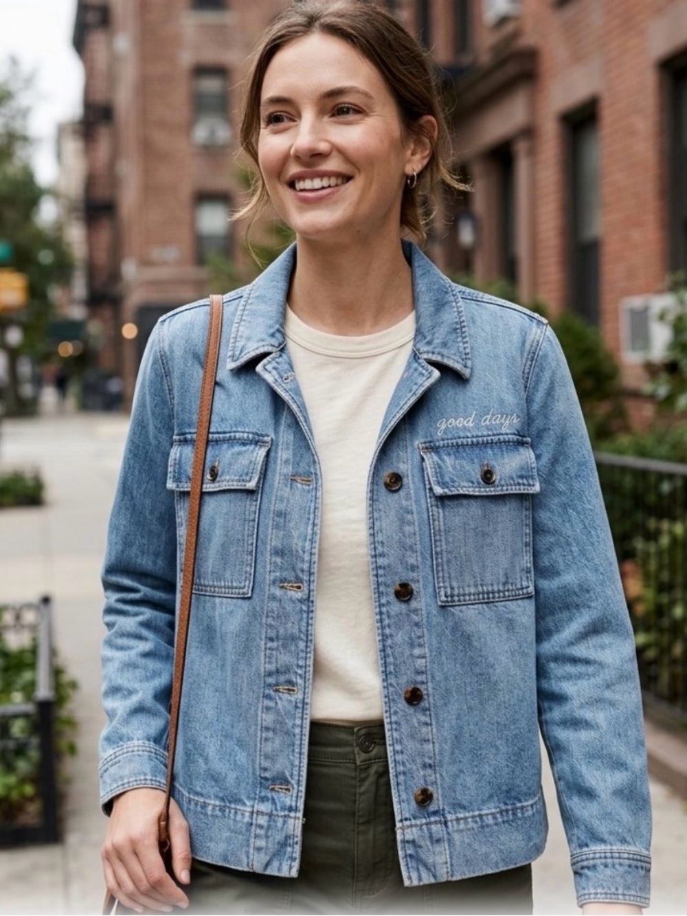 Madewell Light Blue Denim Jacket w/ 'good days' Embroidery, 109% Cotton, Medium
